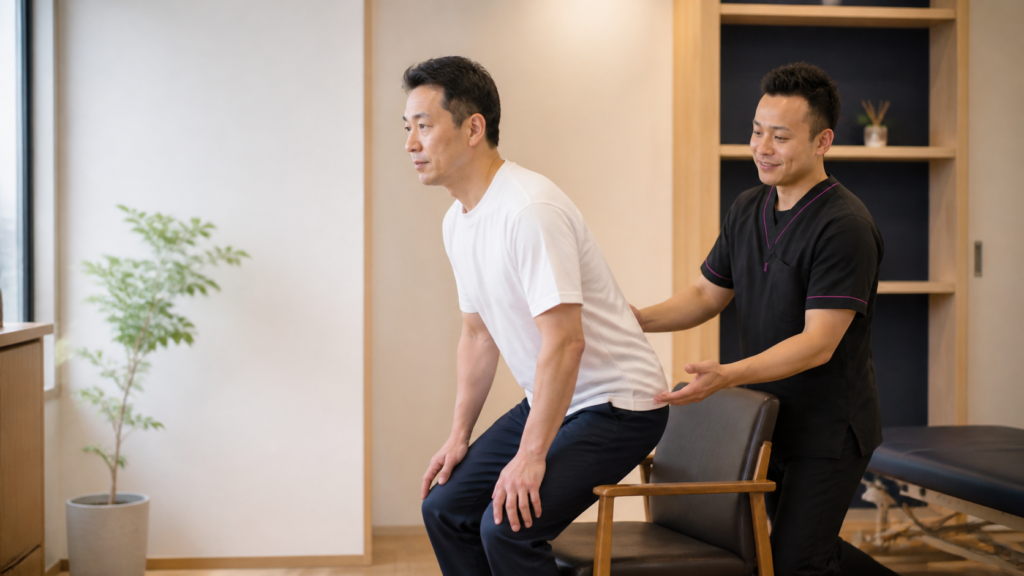 腰から脚にかけての不調を確認するイメージ