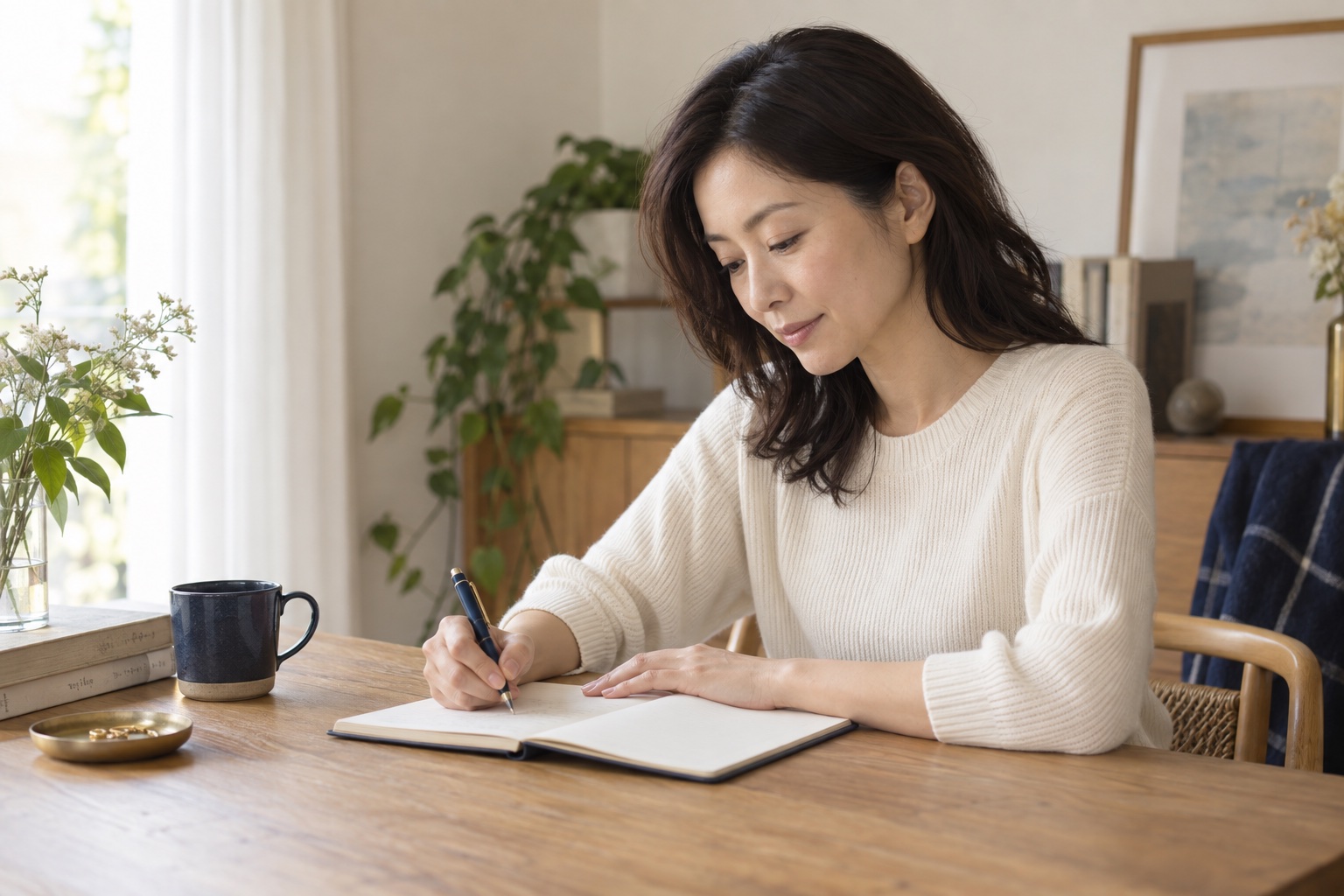 初回の相談内容をノートにまとめる女性のイメージ(AI生成)
